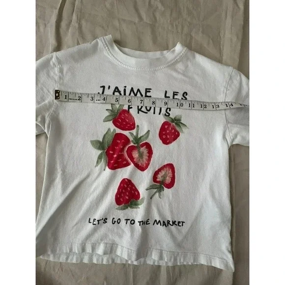 Zara Kids Girls Strawberry Print T-Shirt White Short Sleeve Size 8-9 Cute Tee - Picture 9 of 14